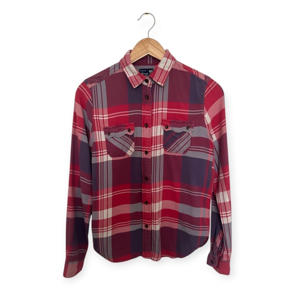 American Eagle Flannel Shirt Burgundy Red Small Women